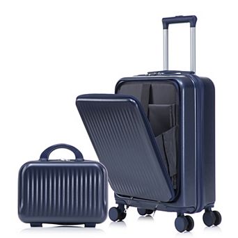 WOW PIONEER 2 pc ABS Spinner Wheel Luggage Set with Front Opening and Cosmetic Case