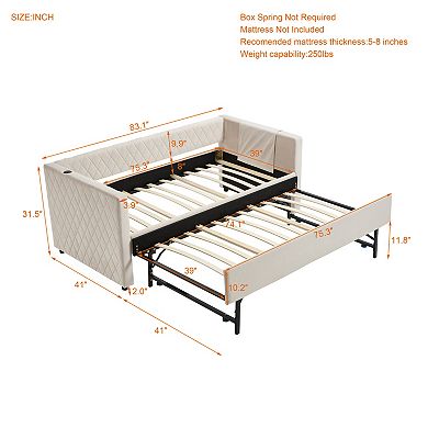 GOODSILO Velvet Diamond Grid Pull-Out Daybed with Trundle for Modern Living Spaces