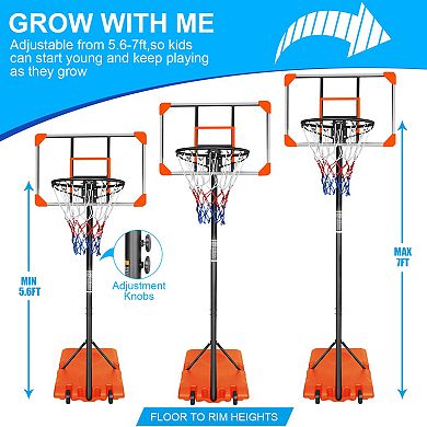 WOW PIONEER Portable Adjustable Height Basketball Hoop System with Wheels and Stable Base