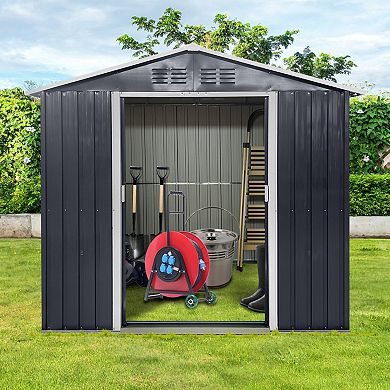 WOW PIONEER Spacious Outdoor Metal Storage Shed with Window and Sliding Door