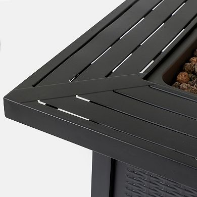 WOW PIONEER Outdoor Propane Fire Pit Table with Adjustable Flame and Waterproof Cover