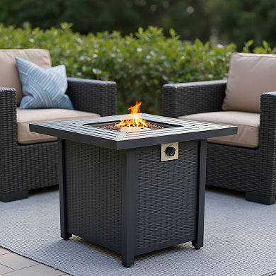 WOW PIONEER Outdoor Propane Fire Pit Table with Adjustable Flame and Waterproof Cover