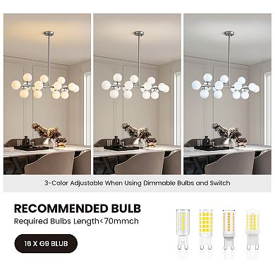 Moooni 16 Lights Modern Pendant Light Glass Globe Linear Chandelier Light Fixture for Kitchen Island