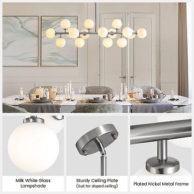 Moooni 16 Lights Modern Pendant Light Glass Globe Linear Chandelier Light Fixture for Kitchen Island