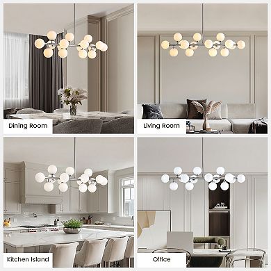 Moooni 16 Lights Modern Pendant Light Glass Globe Linear Chandelier Light Fixture for Kitchen Island