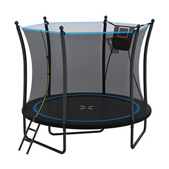 WOW PIONEER 8FT Outdoor Trampoline with Safety Enclosure Net and Ladder