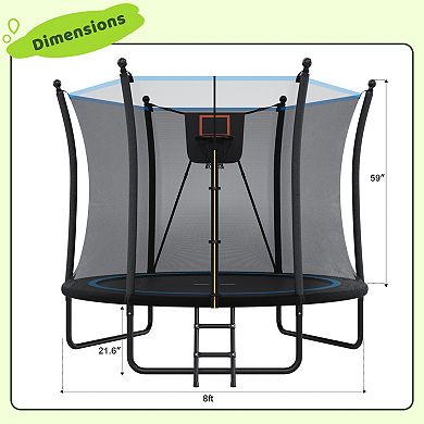 WOW PIONEER 8FT Outdoor Trampoline with Safety Enclosure Net and Ladder
