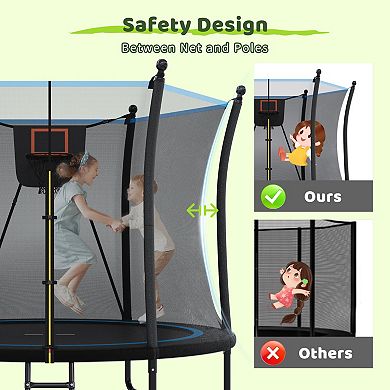 WOW PIONEER 8FT Outdoor Trampoline with Safety Enclosure Net and Ladder