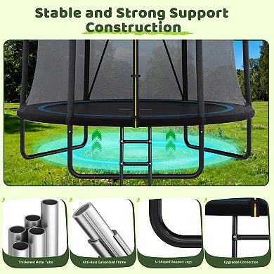 WOW PIONEER 8FT Outdoor Trampoline with Safety Enclosure Net and Ladder
