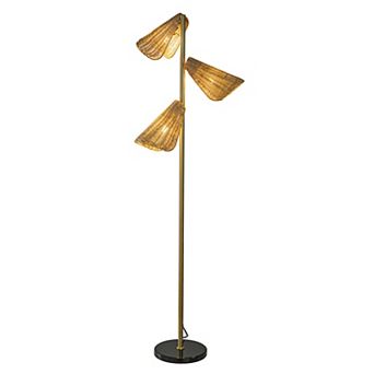 61'' Farmhouse Handwoven Rattan Floor Lamp Coastal 3-Light Standing Lamp With Antique Brass Finish