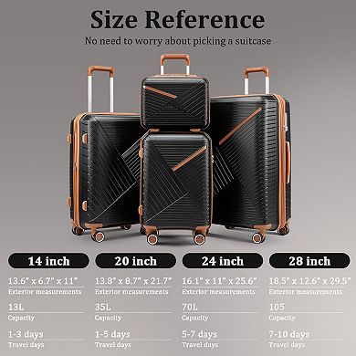 WOW PIONEER Expandable Lightweight Suitcase Set with 4 Double 360 Degrees Mute Spinner Wheels