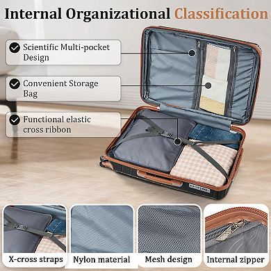 WOW PIONEER Expandable Lightweight Suitcase Set with 4 Double 360 Degrees Mute Spinner Wheels