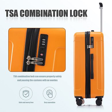 WOW PIONEER Three-Piece Set of ABS Spinner Wheel Luggage with TSA Lock