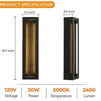 Modern Outdoor Wall Light with Dusk to Dawn Sensor Linear Matte Black 30W Integrated LED Wall Sconce