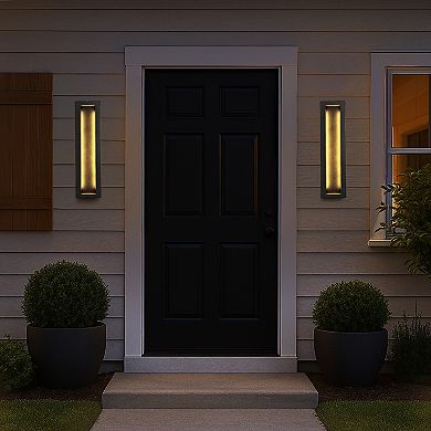 Modern Outdoor Wall Light with Dusk to Dawn Sensor Linear Matte Black 30W Integrated LED Wall Sconce