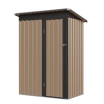 WOW PIONEER Compact Pent Roof Metal Garden Storage Shed with Hinged Door