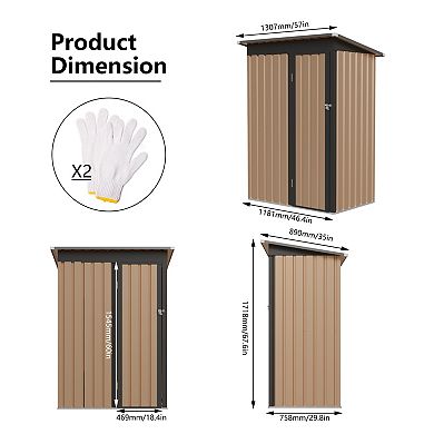 WOW PIONEER Compact Pent Roof Metal Garden Storage Shed with Hinged Door