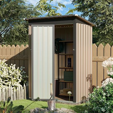WOW PIONEER Compact Pent Roof Metal Garden Storage Shed with Hinged Door