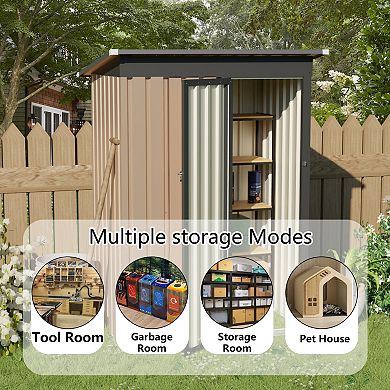 WOW PIONEER Compact Pent Roof Metal Garden Storage Shed with Hinged Door