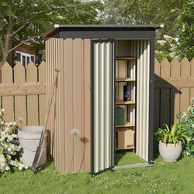 WOW PIONEER Compact Pent Roof Metal Garden Storage Shed with Hinged Door