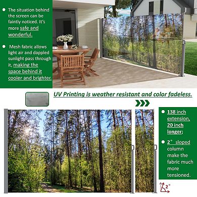 WOW PIONEER Retractable Side Awning Screen with Semi-Transparent UV Printed Fabric