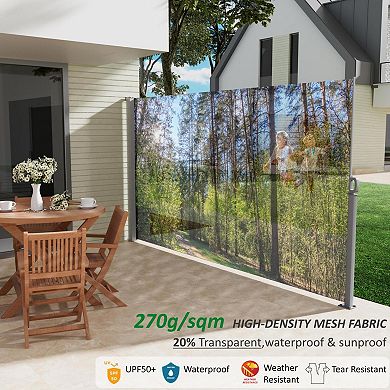 WOW PIONEER Retractable Side Awning Screen with Semi-Transparent UV Printed Fabric