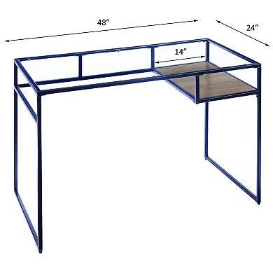 GOODSILO Modern Glass Top Writing Desk with Storage Shelf