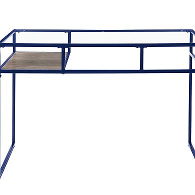 GOODSILO Modern Glass Top Writing Desk with Storage Shelf