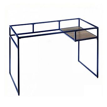 GOODSILO Modern Glass Top Writing Desk with Storage Shelf