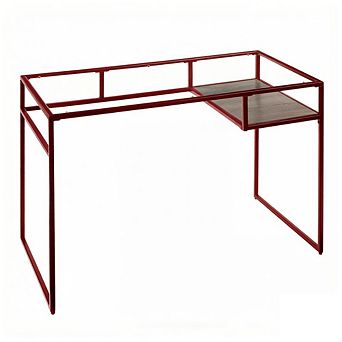 GOODSILO Modern Glass Top Writing Desk with Storage Shelf