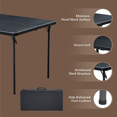 PATIOEASY 36 Inch Blow Molded Folding Table Compact Portable Fold Card Tables Desk for Home
