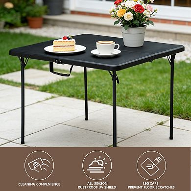 PATIOEASY 36 Inch Blow Molded Folding Table Compact Portable Fold Card Tables Desk for Home