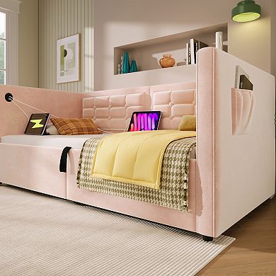 GOODSILO Upholstered Twin Daybed with Hydraulic Storage and Charging Station