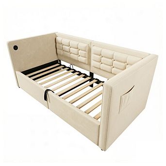 GOODSILO Upholstered Twin Daybed with Hydraulic Storage and Charging Station