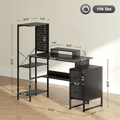 GOODSILO Multifunctional Computer Desk with Charging Hub and LED Lighting