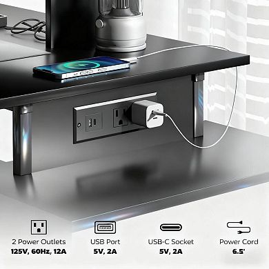 GOODSILO Multifunctional Computer Desk with Charging Hub and LED Lighting