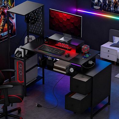 GOODSILO Multifunctional Computer Desk with Charging Hub and LED Lighting