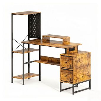 GOODSILO Multifunctional Computer Desk with Charging Hub and LED Lighting