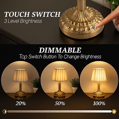 11'' Glam Cordless Table Lamp Touch Control with 3 Way Classic Elegant Dimmable Rechargeable LED