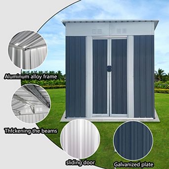 WOW PIONEER Outdoor Metal Storage Shed with Lockable Doors and Sloped Roof Design
