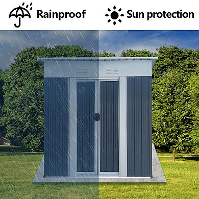 WOW PIONEER Outdoor Metal Storage Shed with Lockable Doors and Sloped Roof Design