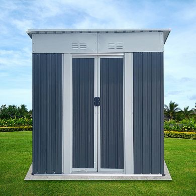 WOW PIONEER Outdoor Metal Storage Shed with Lockable Doors and Sloped Roof Design
