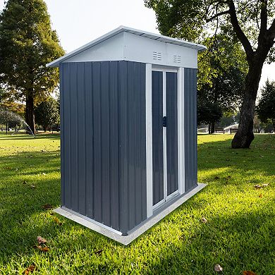 WOW PIONEER Outdoor Metal Storage Shed with Lockable Doors and Sloped Roof Design
