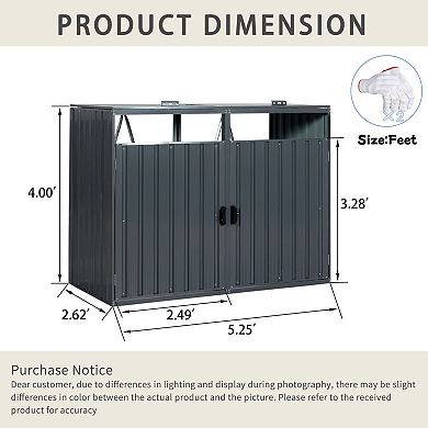 WOW PIONEER Outdoor Metal Garbage Bin Storage Shed for Two Trash Cans