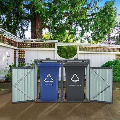 WOW PIONEER Outdoor Metal Garbage Bin Storage Shed for Two Trash Cans