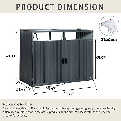 WOW PIONEER Outdoor Metal Garbage Bin Storage Shed for Two Trash Cans