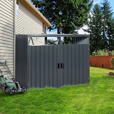 WOW PIONEER Outdoor Metal Garbage Bin Storage Shed for Two Trash Cans