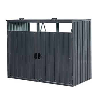 WOW PIONEER Outdoor Metal Garbage Bin Storage Shed for Two Trash Cans