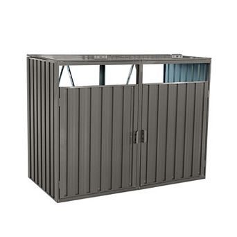 WOW PIONEER Outdoor Metal Garbage Bin Storage Shed for Two Trash Cans