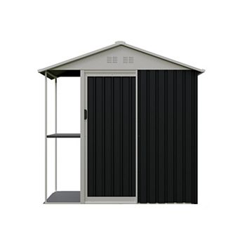 WOW PIONEER Outdoor Metal Storage Shed with External Rack and Shelves for Garden